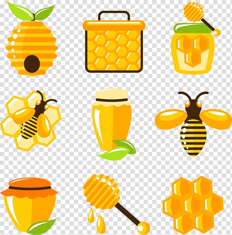 bee and honey combs , Honey bee Beehive, hand painted honey transparent background PNG clipart