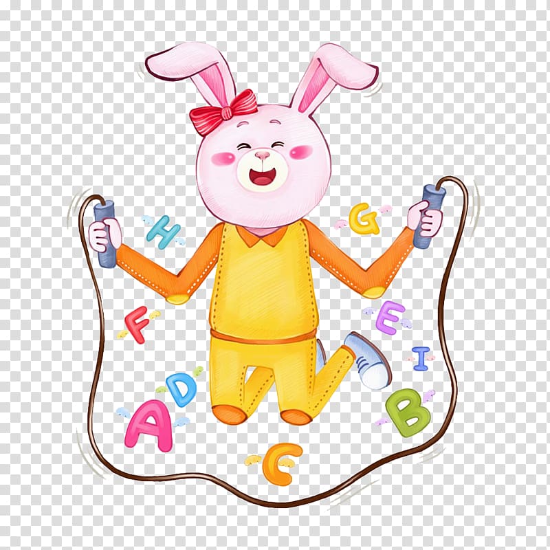 Easter Bunny Jump Ropes Rabbit Jumping Illustration, Rabbit rope skipping transparent background PNG clipart
