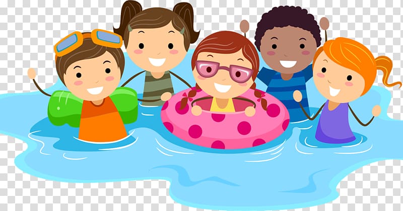 five children on water illustration, Swimming pool Child , swim transparent background PNG clipart