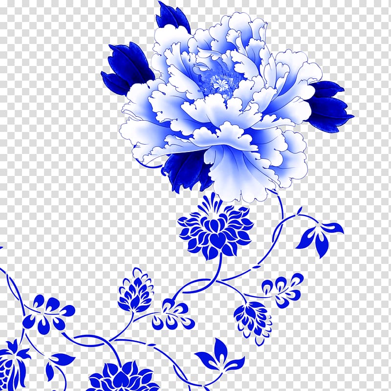 blue flower , Blue and white pottery , peony transparent background PNG clipart