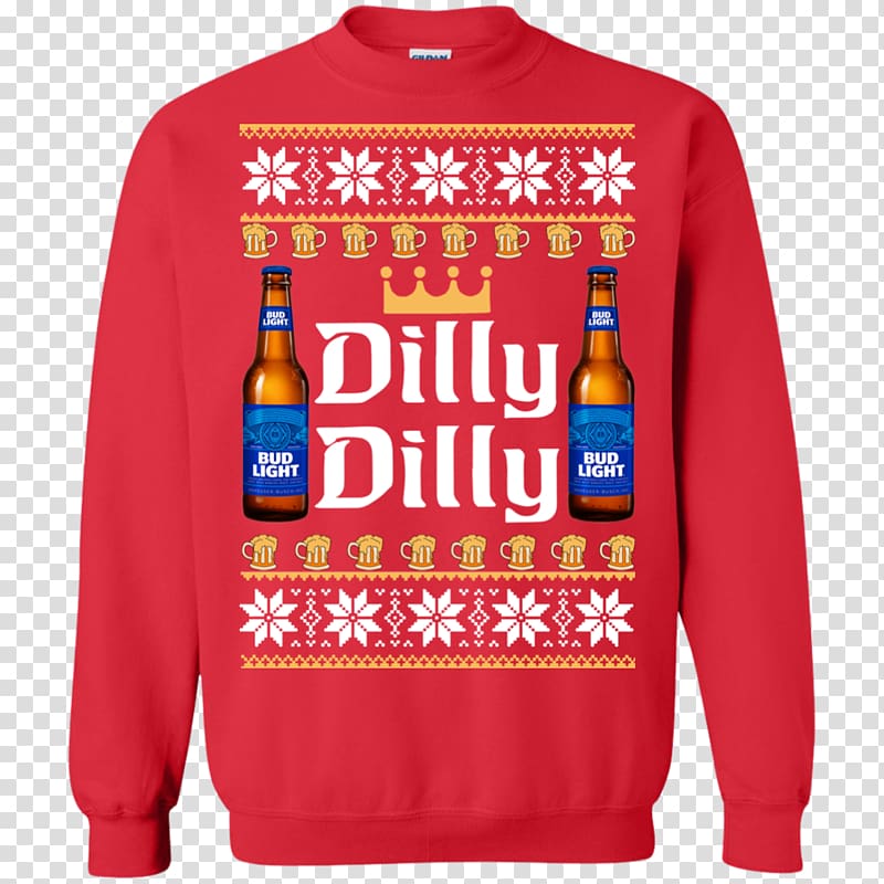 Christmas jumper T-shirt Hoodie Budweiser Sweater, Dilly dilly transparent background PNG clipart