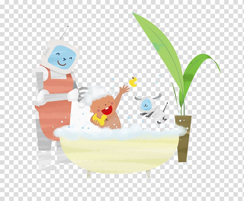 Bathing Child Bathtub, The robot takes a bath for the child transparent background PNG clipart