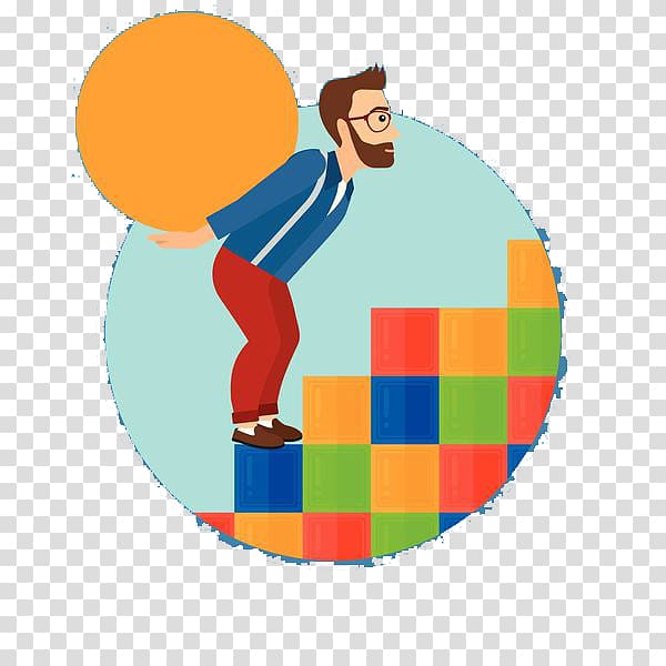 Man Stairs Illustration, A man who climbs stairs with a ball on his back transparent background PNG clipart