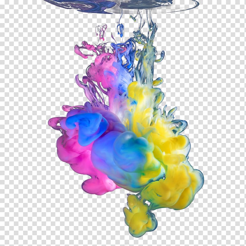 yellow, blue, and pink ink, Colorful water heavy ink transparent background PNG clipart