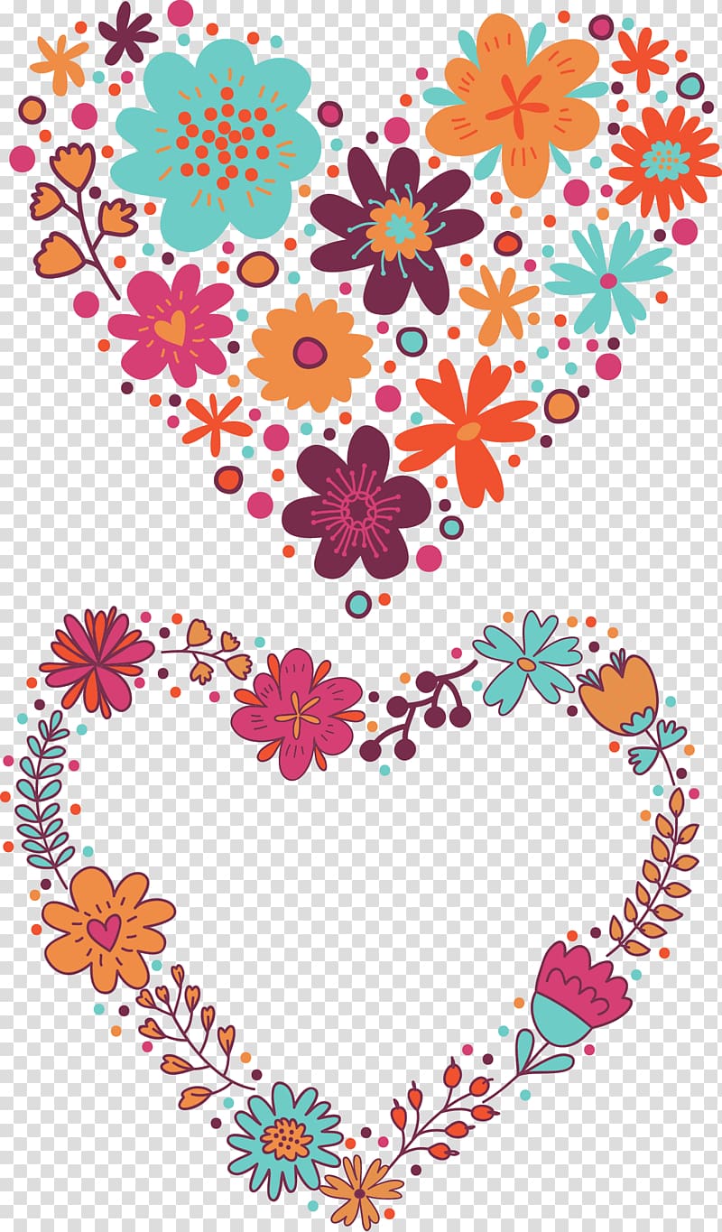 heart-shaped flower illustrations, Heart-shaped hand-painted flowers transparent background PNG clipart