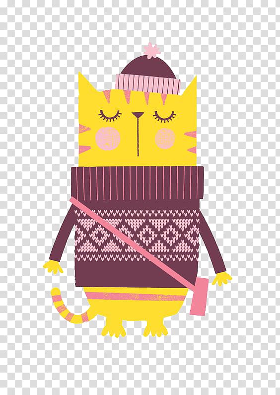 Cat Kitten Drawing Cartoon Illustration, Wearing a coat of yellow cat transparent background PNG clipart