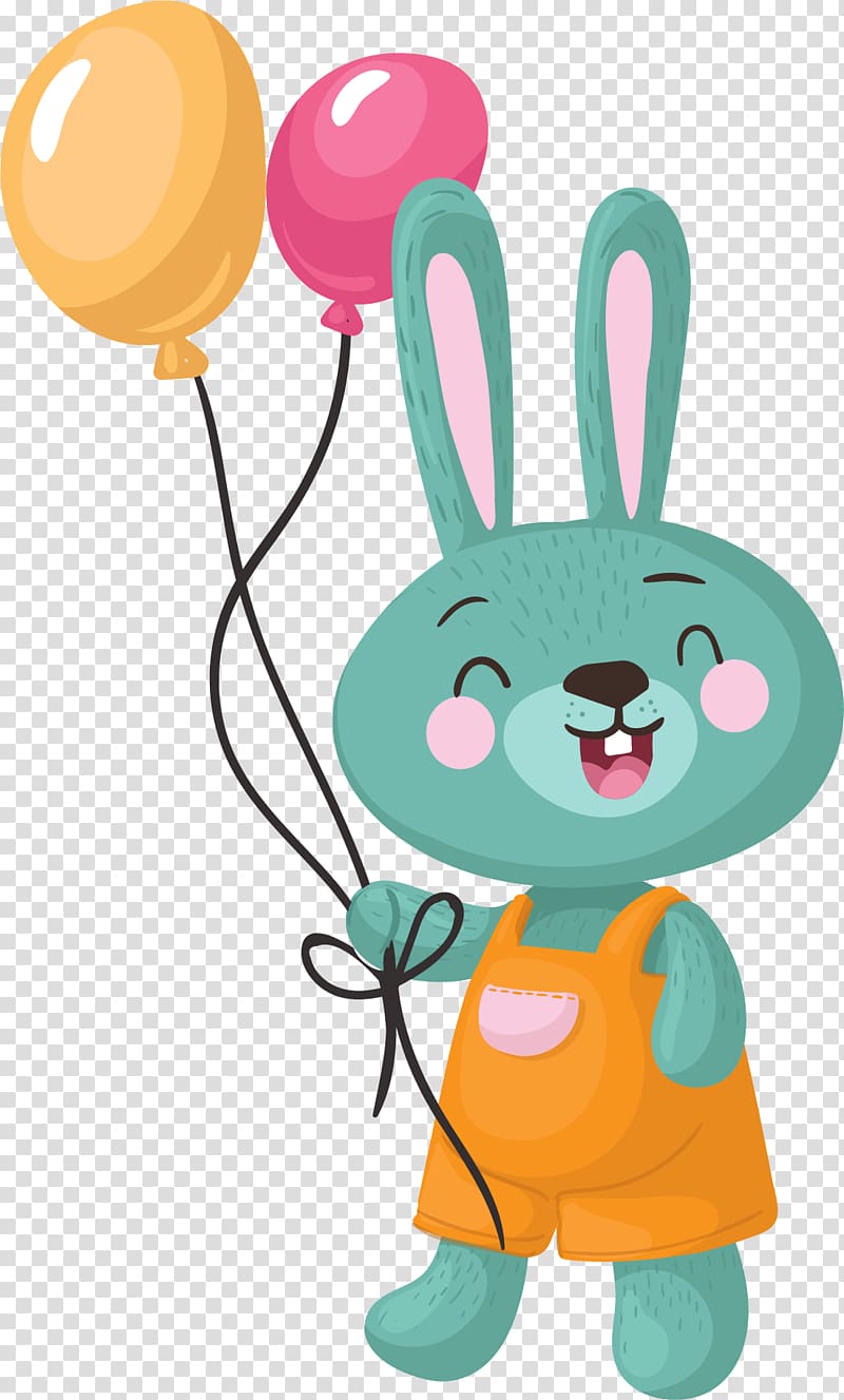 rabbit holding pink and yellow balloons illustration, European rabbit Child, Kindergarten Bunny transparent background PNG clipart
