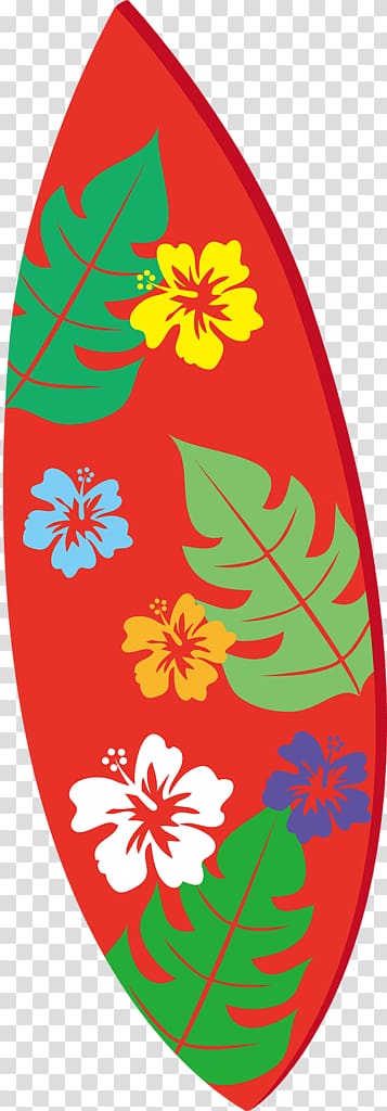red and multicolored floral surfboard sticker, Cuisine of Hawaii Aloha Luau Maui Hawaiian, Hawaiian Luau transparent background PNG clipart