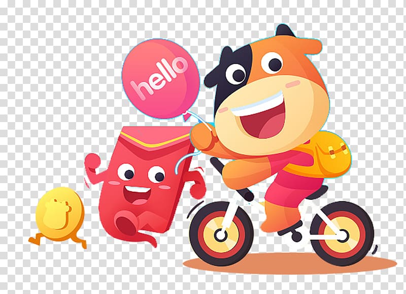 Cartoon , Ride a cartoon calf to catch a red envelope transparent background PNG clipart