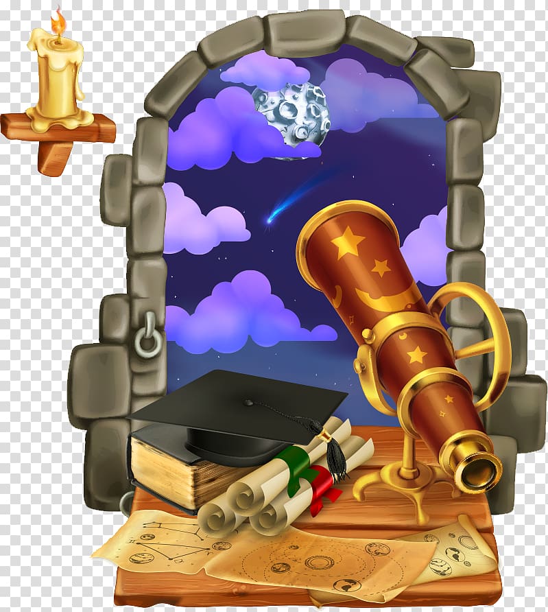 Illustration, candles and telescope transparent background PNG clipart