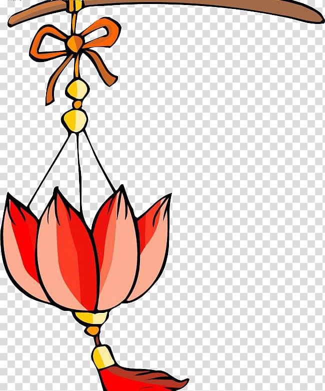 Lantern Cartoon Illustration, Orange lotus lamp transparent background PNG clipart