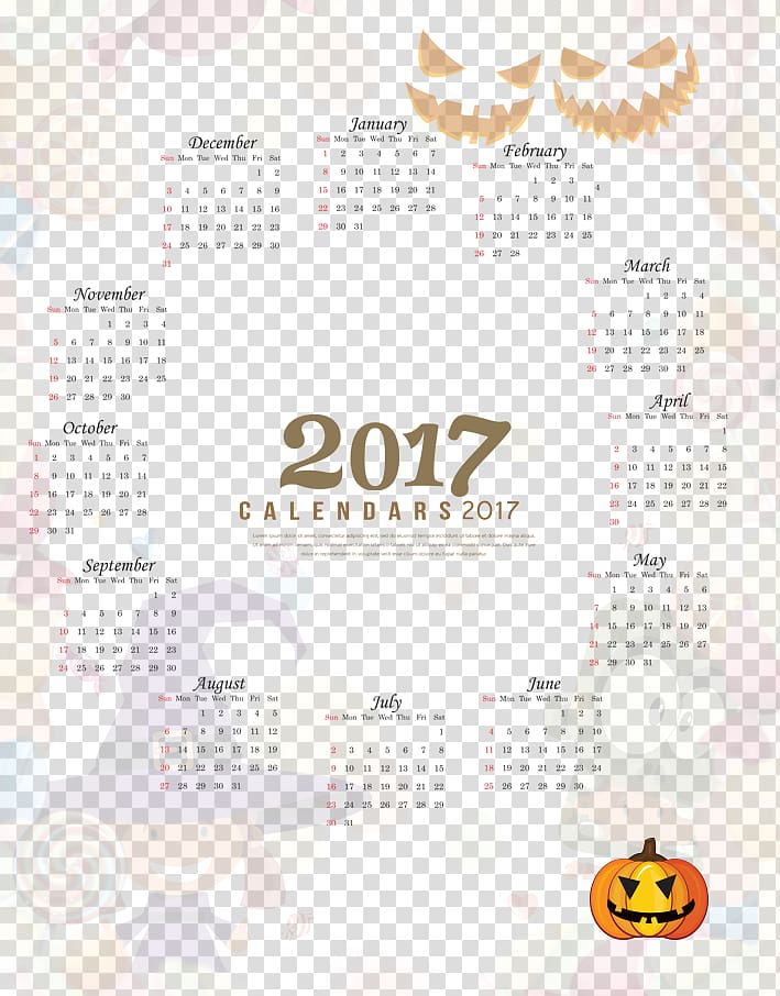 Calendar Halloween Graphic design Poster, Halloween calendar 2017 transparent background PNG clipart
