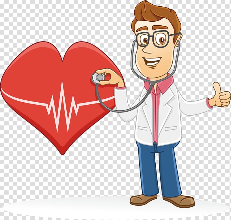 man wearing stethoscope on red heart illustration, Heart element transparent background PNG clipart