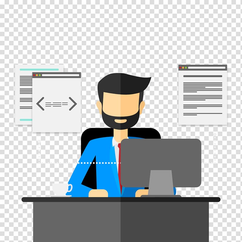 man using computer setting on desk , Web development Computer programming Software development Programmer PHP, coder transparent background PNG clipart