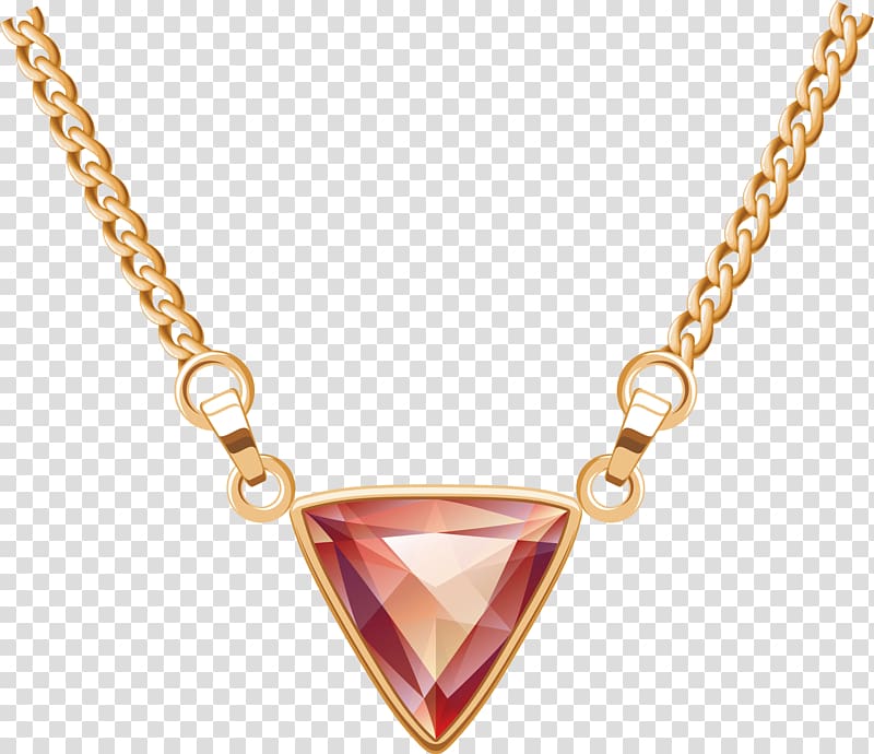 triangle red jeweled pendant gold-colored chain necklace art, Earring Pendant Necklace Chain, Necklace transparent background PNG clipart