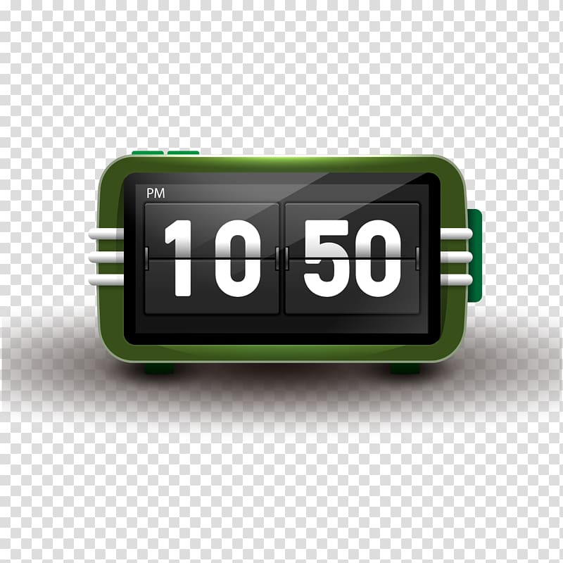Digital clock Flip clock Alarm clock, Green electronic clock design material transparent background PNG clipart
