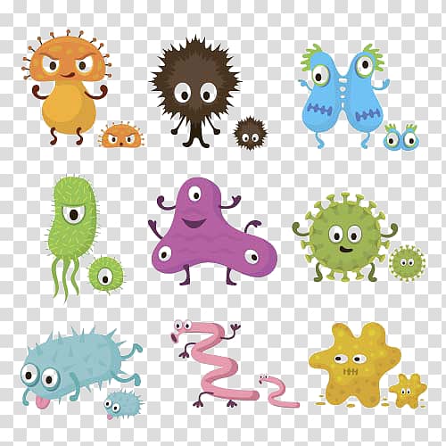 assorted germs cartoon characters, Bacteria Cartoon Microorganism , Abstract cartoon monster transparent background PNG clipart