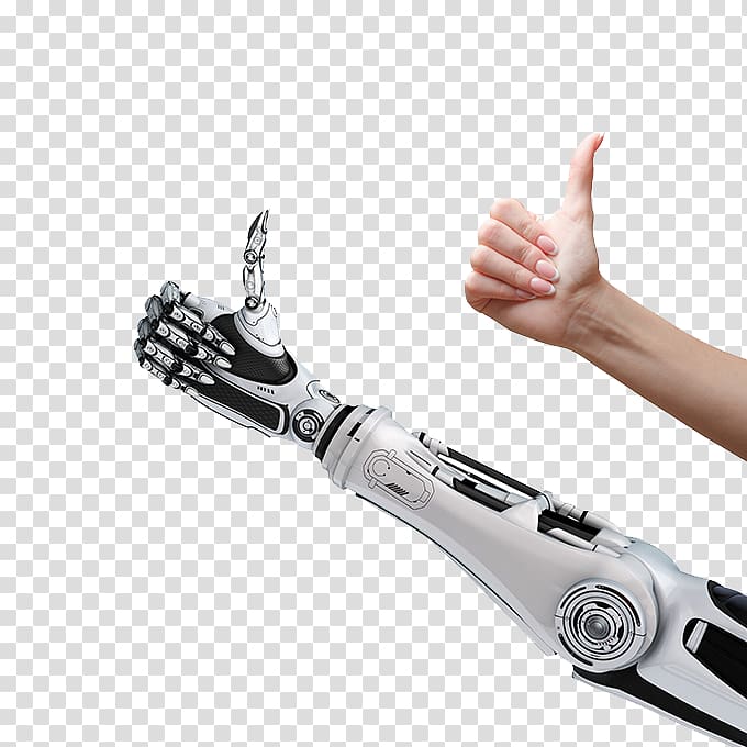 Robotic arm Thumb signal Humanu2013robot interaction, Shutaimuzhi robotic arm and arm transparent background PNG clipart