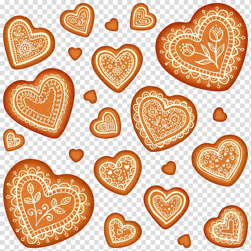 Cookie Gingerbread Heart Shape, Love cookies seamless background pattern material transparent background PNG clipart