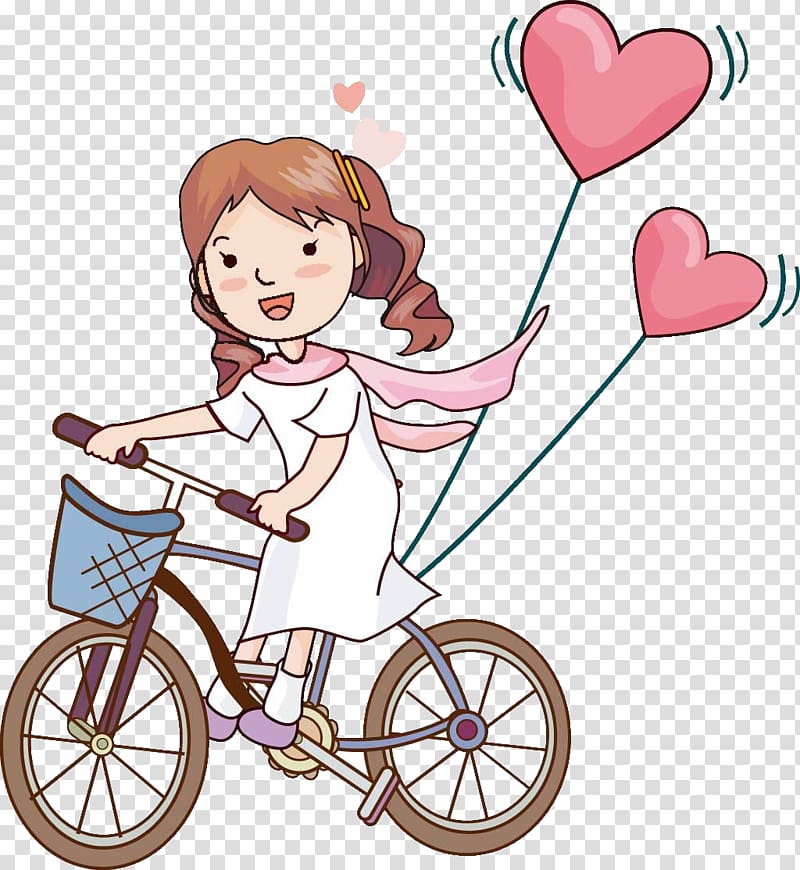 Cartoon couple, Cycling pink girl transparent background PNG clipart