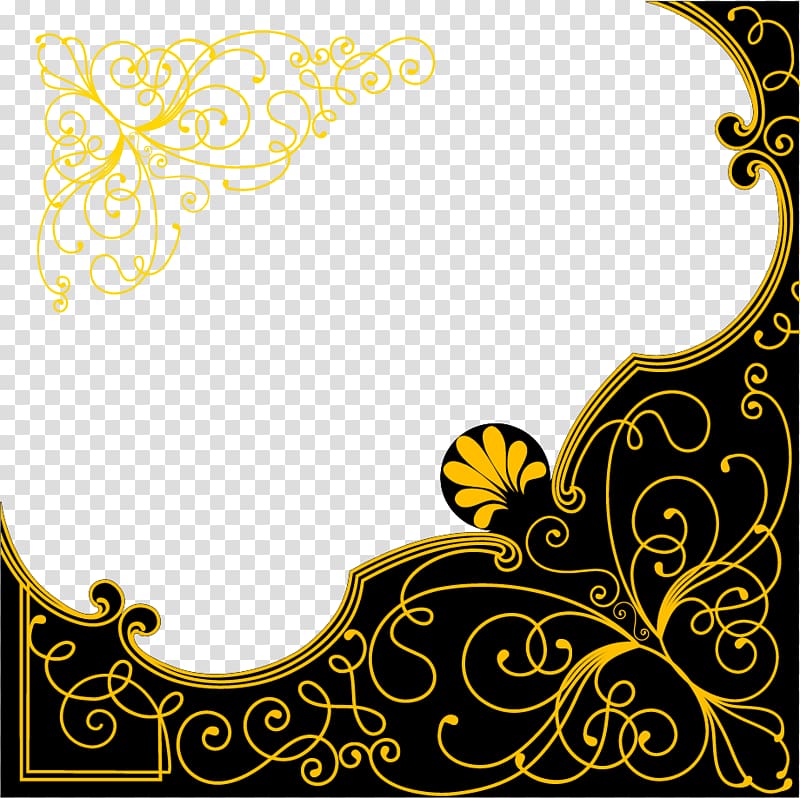 black and yellow , Wedding invitation Pattern, painted gold pattern frame transparent background PNG clipart