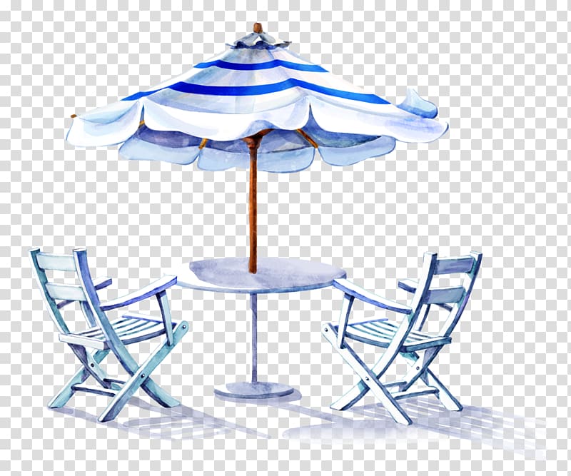 white and blue patio table with chairs, Chair Drawing Umbrella, Parasol chair transparent background PNG clipart
