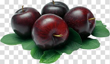 four red apples, Four Plums transparent background PNG clipart