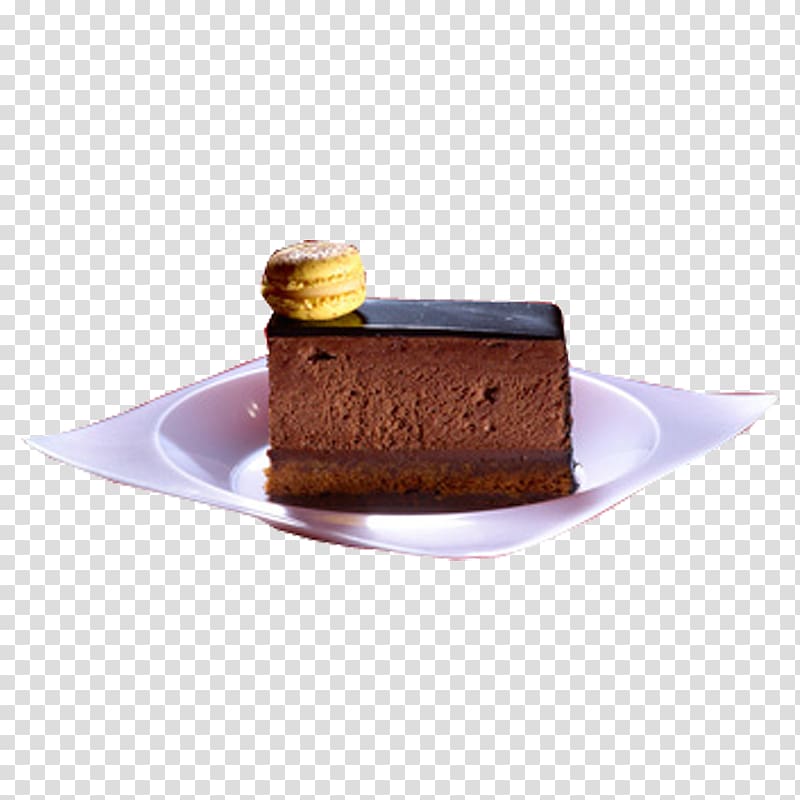 Sachertorte Flourless chocolate cake Mousse, serve plate transparent background PNG clipart