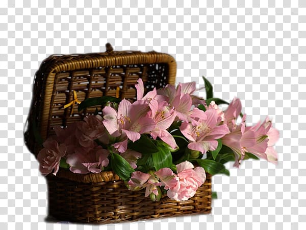 Flower bouquet Garden roses, Bamboo basket of lilies transparent background PNG clipart