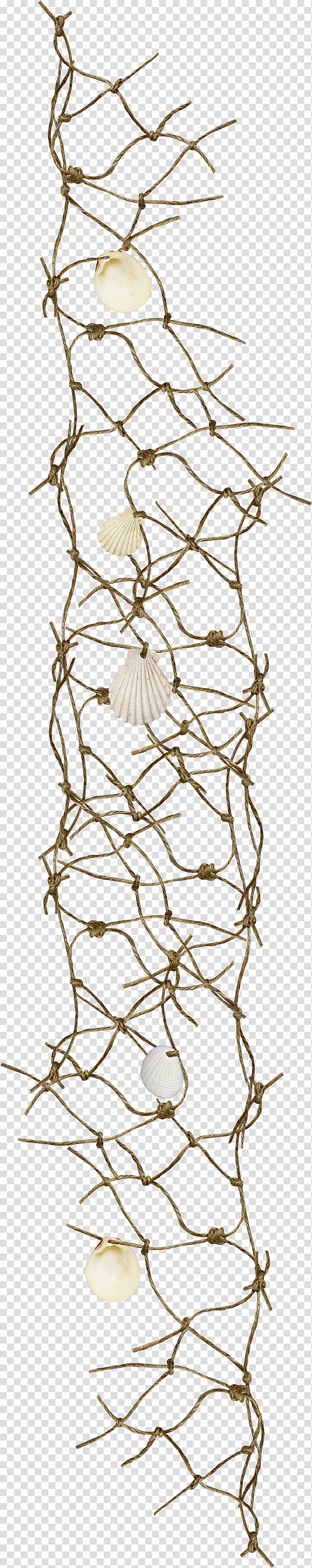 sea shell on vines illustration, Fishing net Rope , Brown rope nets scallop transparent background PNG clipart
