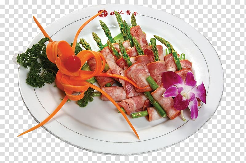 Sashimi Bacon roll Food Salad, Bacon burned asparagus transparent background PNG clipart