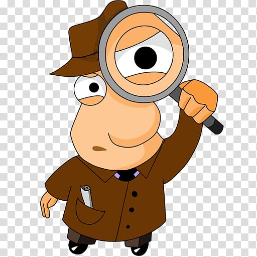 Detective Illustration Cartoon, magnifying glass transparent background PNG clipart