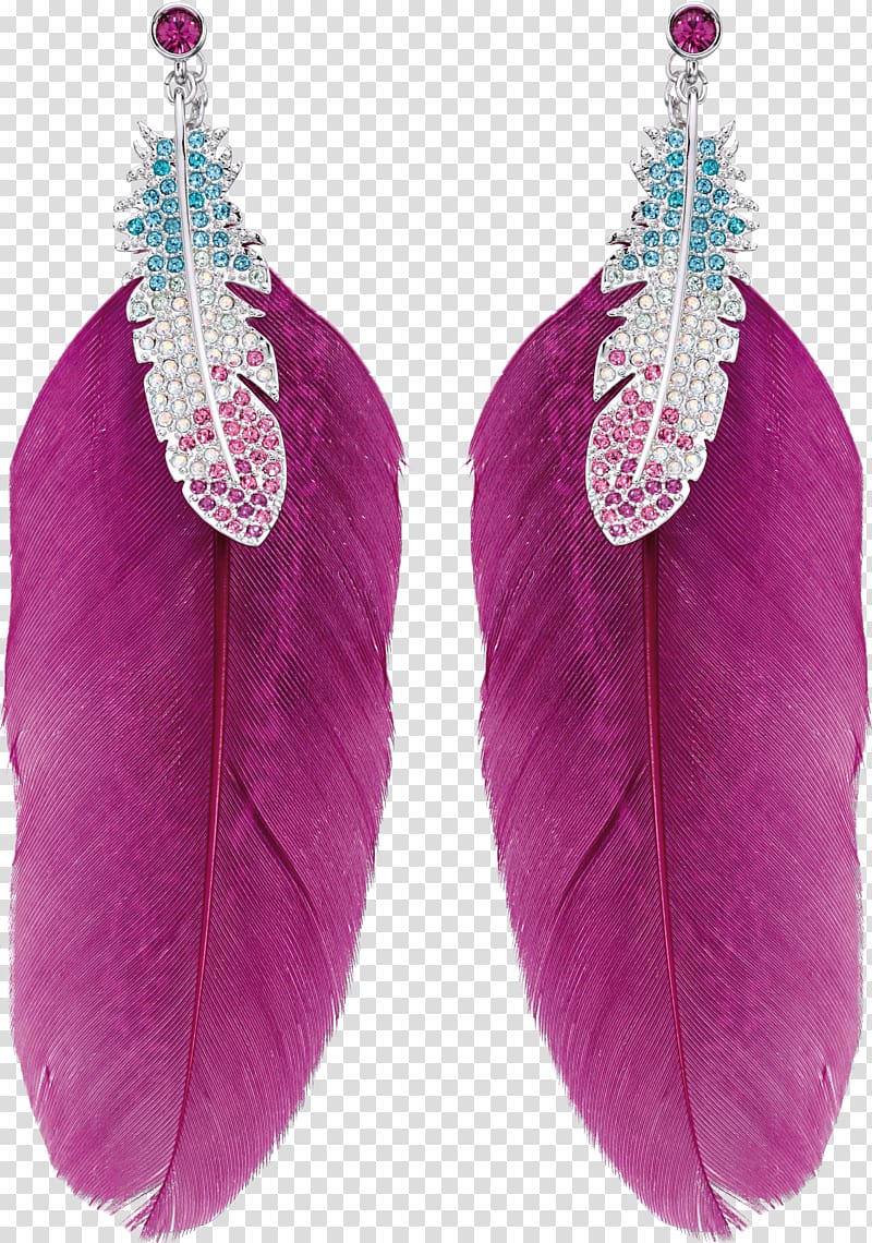 pair of maroon feather earrings illustration, Earring Swarovski AG Jewellery Pendant Necklace, feather earrings transparent background PNG clipart
