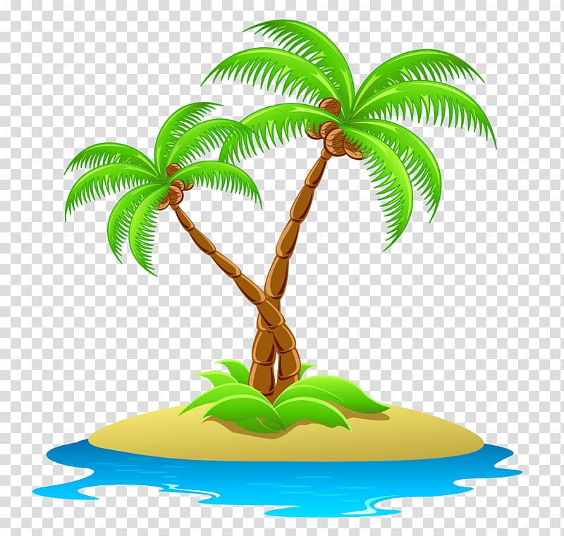 green and black coconut tree art, Island , Island transparent background PNG clipart