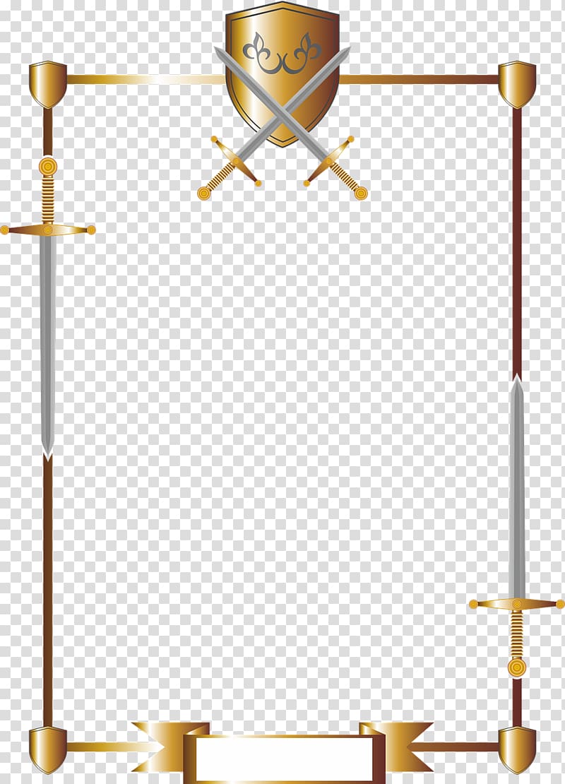 long sword frame illustration, Sword Shield Knight Coat of arms Weapon, Border sword and shield consisting transparent background PNG clipart