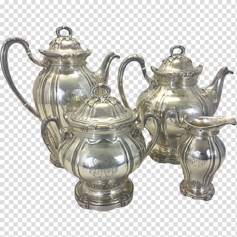 Coffee Tea set Jug Creamer, silver teapot transparent background PNG clipart