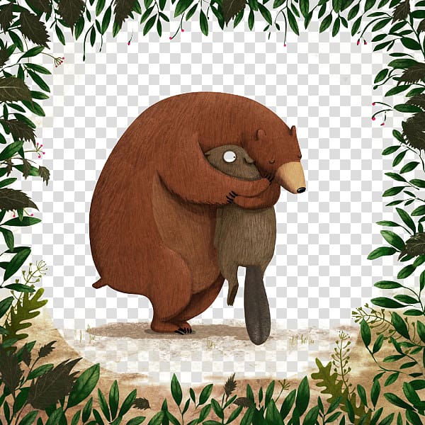 Hug Me, Please! Childrens literature Illustrator Book illustration Illustration, Cartoon Bear Bear holding hand-painted leaves transparent background PNG clipart