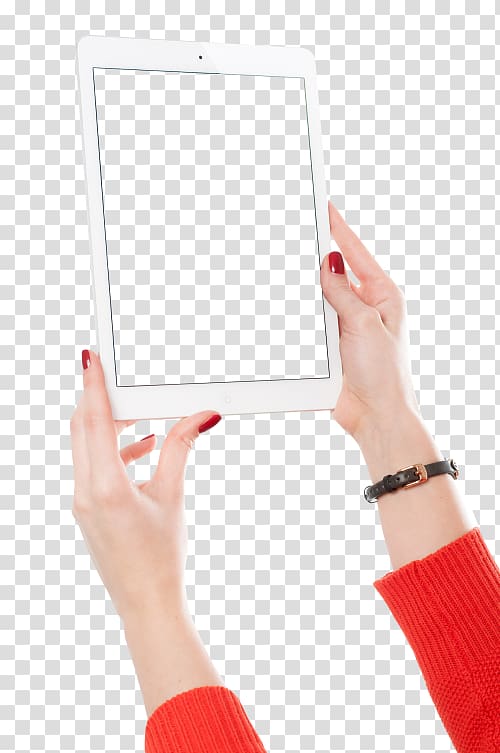 iPad Air Woman Gesture Computer, hand-painted girls transparent background PNG clipart