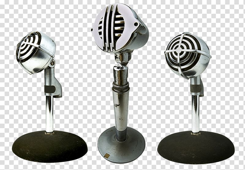 three gray microphones, Trio Of Microphones transparent background PNG clipart