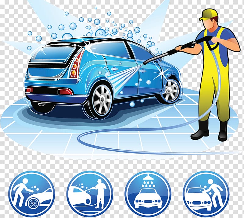 Car wash Cartoon Illustration, Car wash beauty care services, car wash transparent background PNG clipart