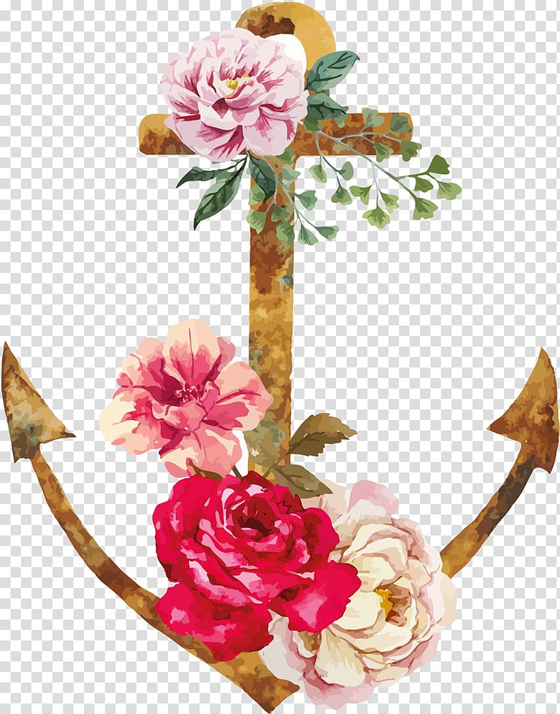 brown anchor with flowers illustration, Flower Anchor , anchor transparent background PNG clipart