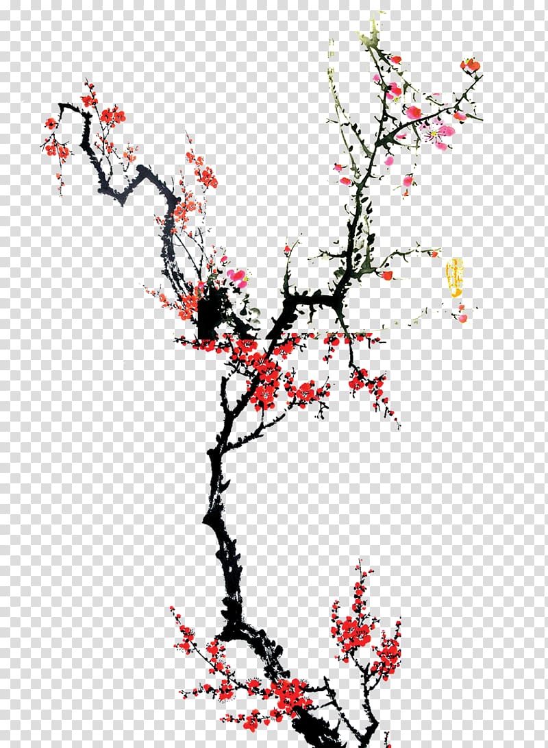 Plum blossom Ink wash painting Chinese painting, Plum Tree transparent background PNG clipart