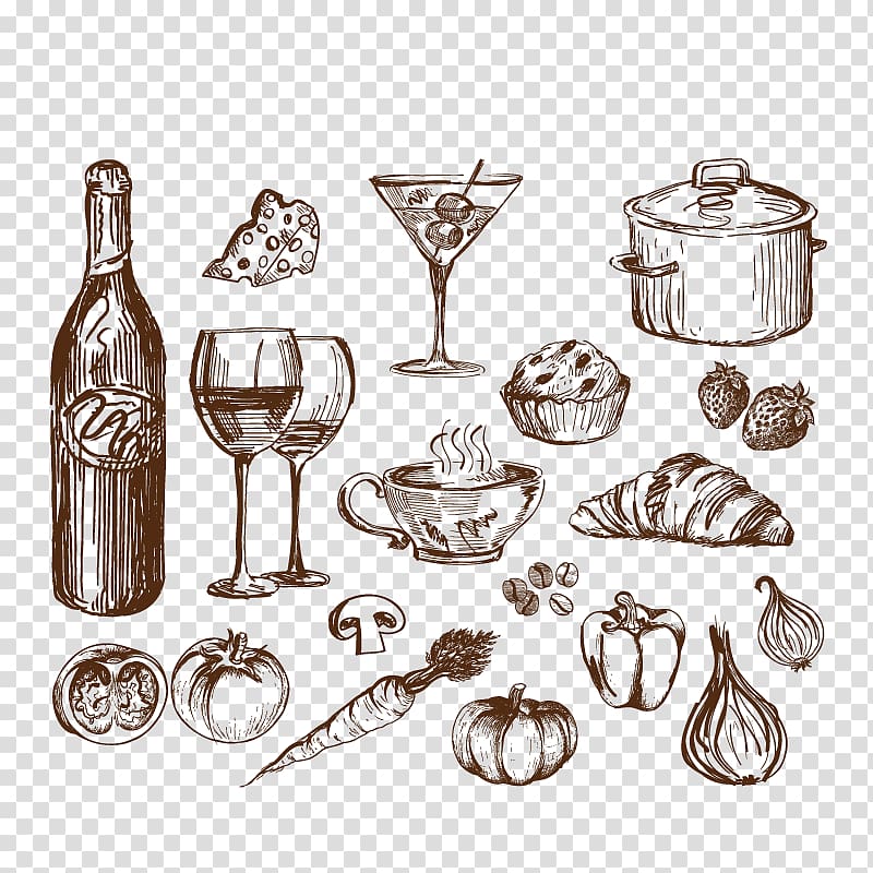 Fast food Drawing Line art Euclidean , Hand-painted wine transparent background PNG clipart