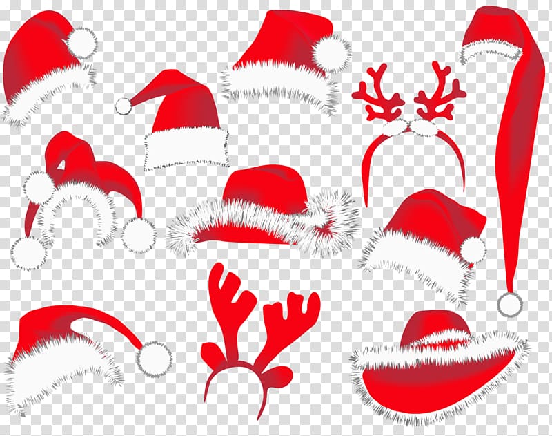 Christmas-themed hat lot, Rudolph Santa Claus Christmas , Christmas Hats transparent background PNG clipart