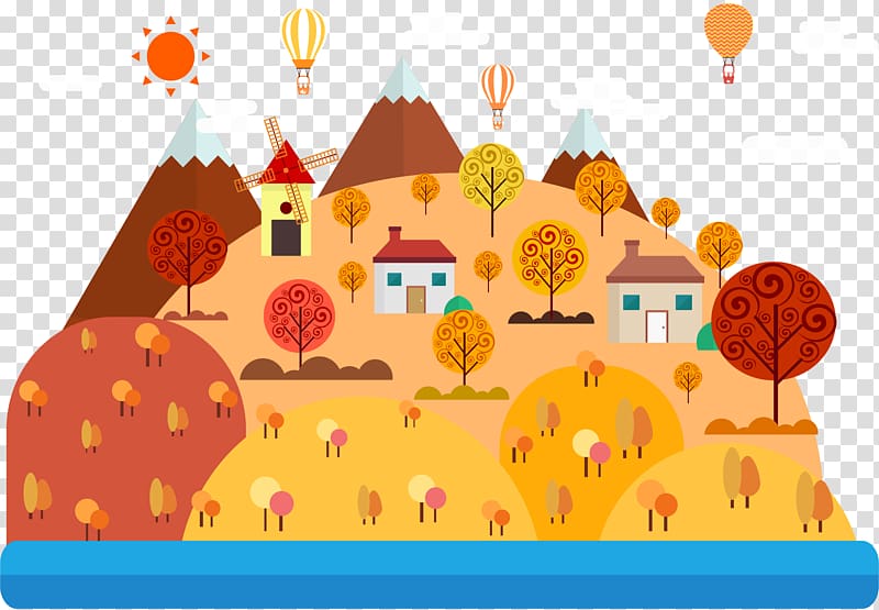 Drawing Cartoon Landscape Illustration, The town of autumn transparent background PNG clipart
