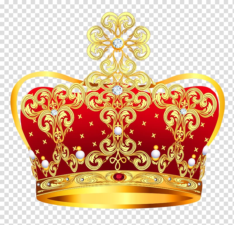Crown , Gold and Red Crown with Pearls , yellow and red royal crown illustration transparent background PNG clipart