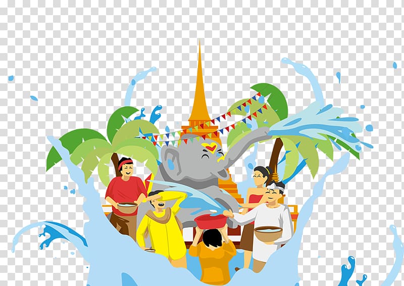 Cartoon Water Festival Songkran transparent background PNG clipart