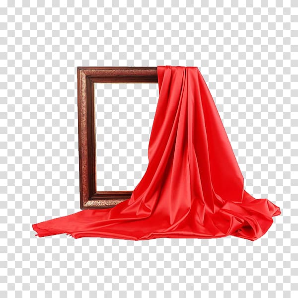 brown frame and red curtain, Light Silk Textile Red Drapery, Solid wood rims transparent background PNG clipart