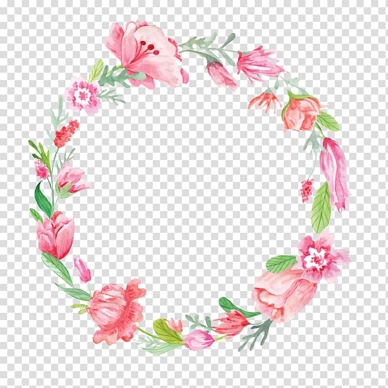 round pink and green flower wreath , Wreath Flower , Creative beautiful wreath transparent background PNG clipart