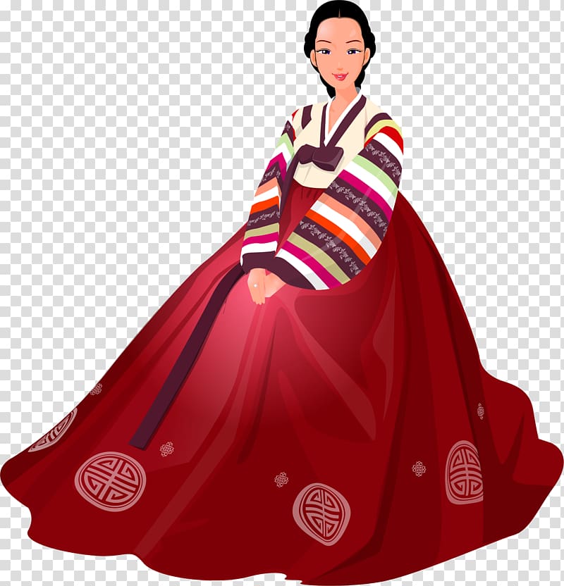 Korea Hanbok Girl, hand painted Hanbok girl transparent background PNG clipart